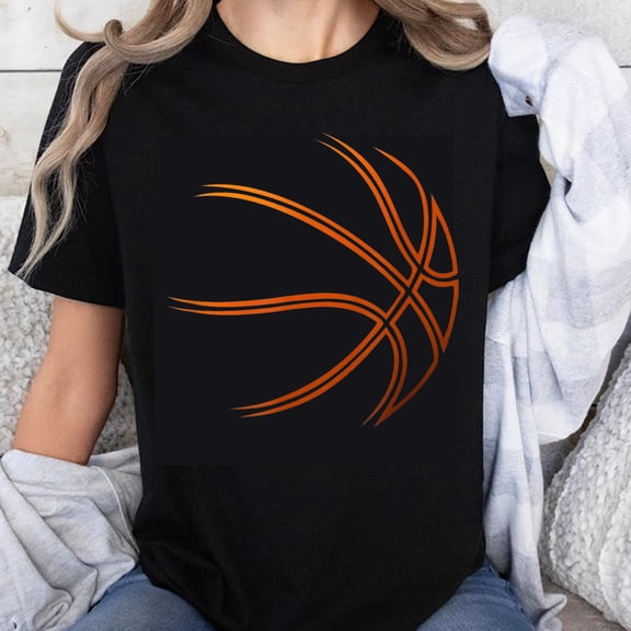 100% Cotton Basketball Sport Design T-Shirt for Women Men Unisex Casual Wear Athletic Style Fashion Top Black Orange Graphic Print