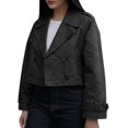 thumbnail image 2 of Womens Cropped Bike Jacket Casual Double Breasted Trench Coat Black M, 2 of 9