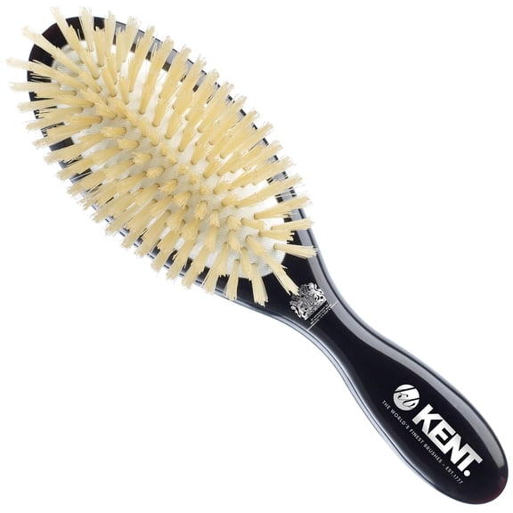 Kent CSG Classic Shine Small Oval Cushion Straightening Brush and Hair Detangler Natural White Boar Bristle Hair Brush, Shine Hair Brush and Scalp Scrubber for Mid-Length Fine or Thinning Hair