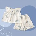 thumbnail image 2 of KPOPLK Toddler Girl Summer Outfit Baby Girl Smocked Ruffle Sleeve Shirt Top and Shorts Set 2 Piece Outfits Clothing for 6M-13T Size 2-3 Years,Light Blue, 2 of 5