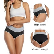 wirarpa Women's Cotton Underwear High Waist Briefs Ladies Panties Black 4 Pack Sizes 5-10
