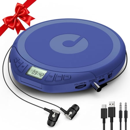 Gueray Portable CD Player for Car with Earphones LCD Display, Personal Disc CD Players for Home, Sports Supports MP3 WMA PROG & Memory Function