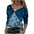thumbnail image 1 of Blusa de manga larga con cuello redondo y estampado de árbol de Navidad para mujer Pompotops  FGAJ12536, 1 of 5