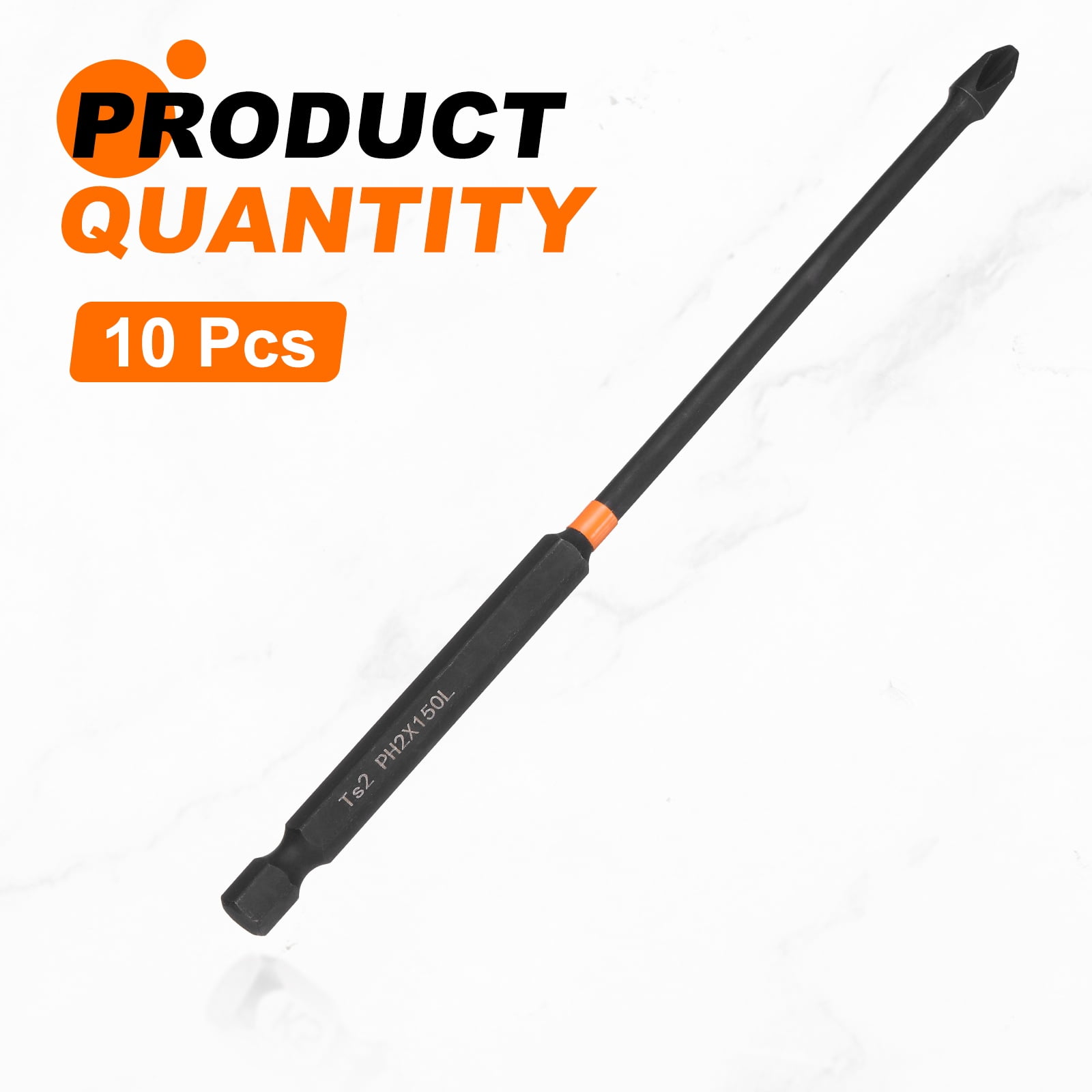 10pcs #2 Phillips Impact Screwdriver Bit PH2 1/4" Hex Shank 5" (150mm) Long Magnetic Cross Head Drill Bits S2 Steel Industrial Screw Driver for Impact Power Drivers, Black/Yellow