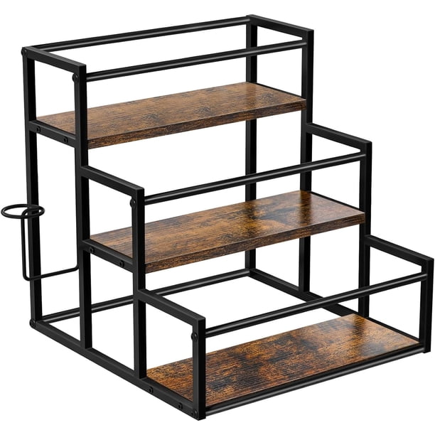 Estante organizador de jarabe de café, estante organizador de especias, soporte de 3 niveles para botellas de jarabe, estantes de almacenamiento de encimera para jarabe, vino, licor, estante