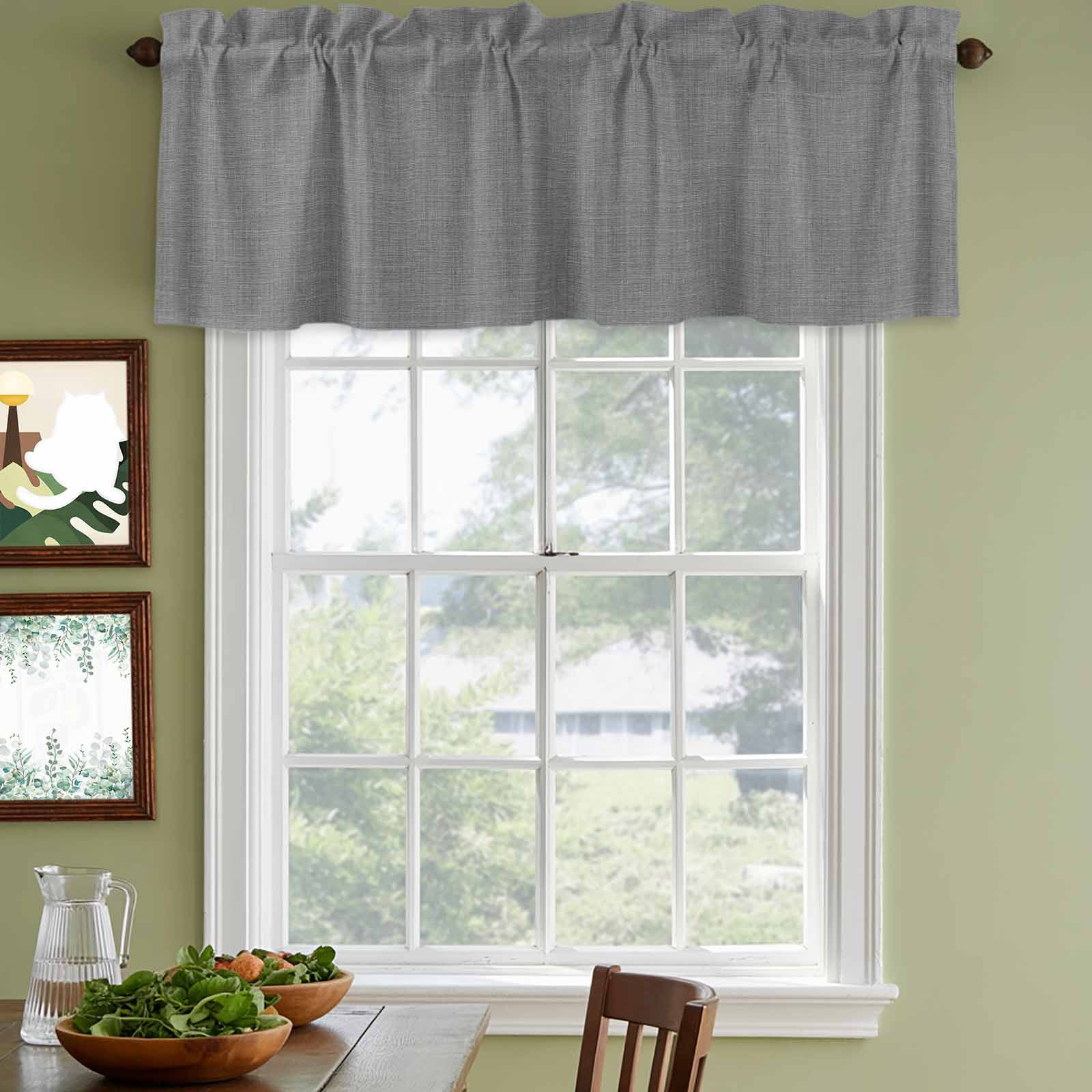 2 Pack Vintage Dark Gray Valances for Windows Bedroom Living Room Window Treatments, Farmhouse Retro Solid Color Linen Texture Rod Pocket Valance Drapes Short Kitchen Curtains Over Sink 42"x18"