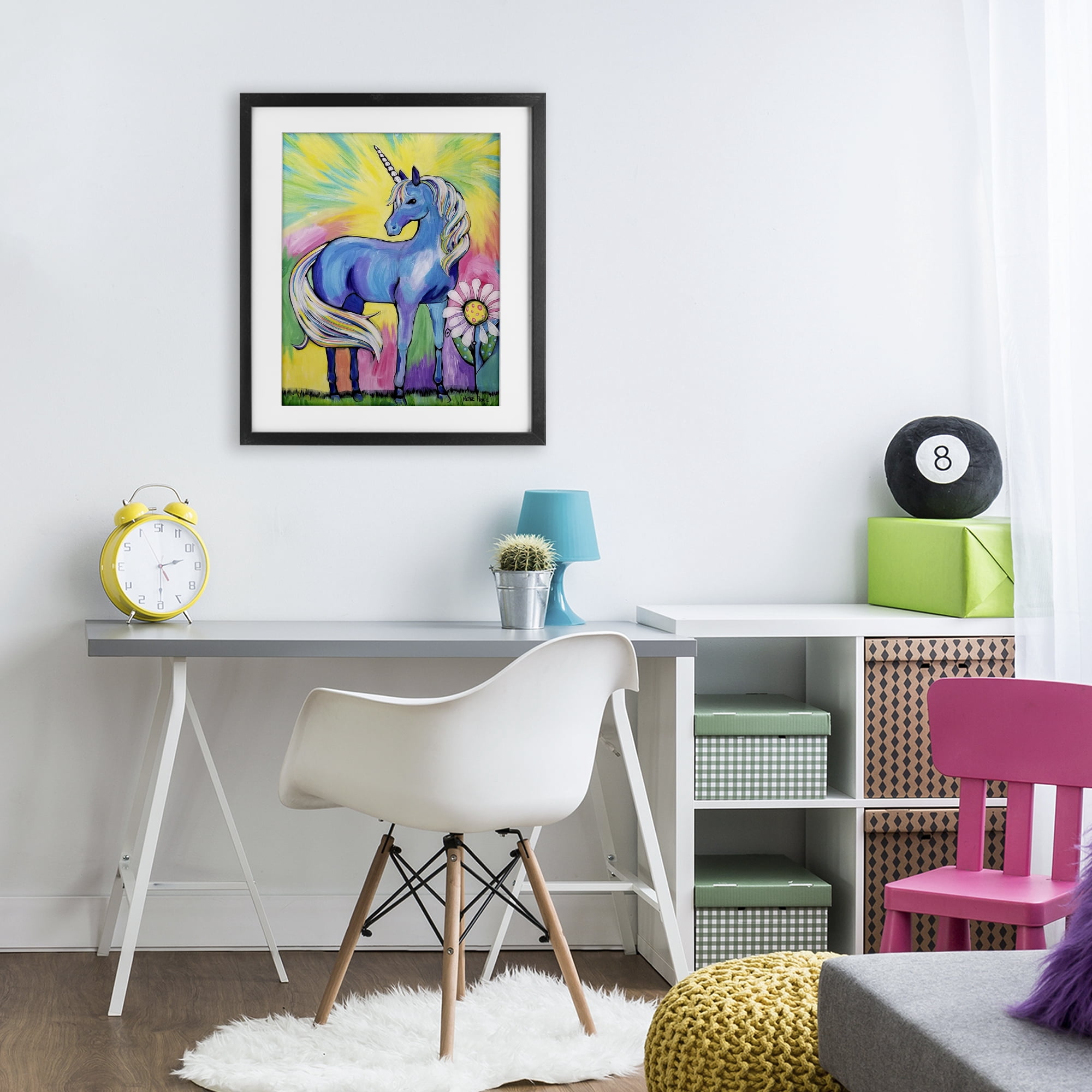 Stupell Industries Magical Unicorn in Rainbow Meadow Black Framed Print Under Glass, design by Nettie Price