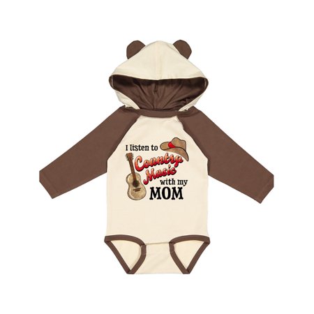 

Inktastic I Listen to Country Music with my Mom with Guitar and Hat Gift Baby Boy or Baby Girl Long Sleeve Bodysuit