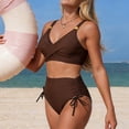 thumbnail image 5 of Women High Waisted Bikini Sets V Neck Cross Twist Front Two Piece Swimsuit Tummy Control Bathing Suit Coffee M, 5 of 5