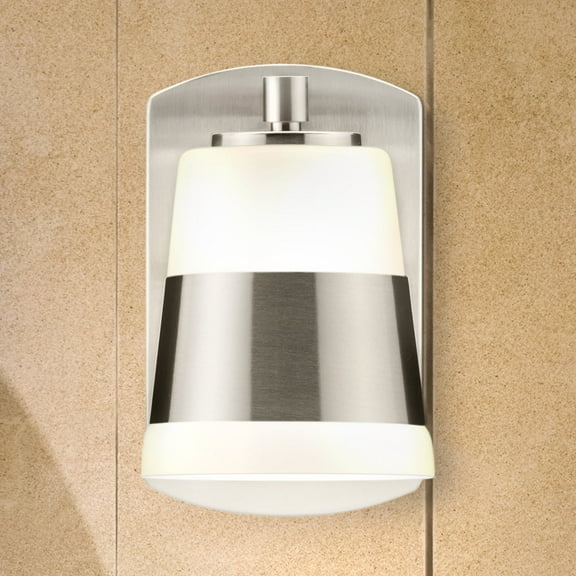 Luxury Modern Bath Light, Small Size: 7.875''H x 6.75''W, with Mid Century Modern Style Elements, Brushed Nickel Finish, UHP4640 from the Rheine Collection by Urban Ambiance