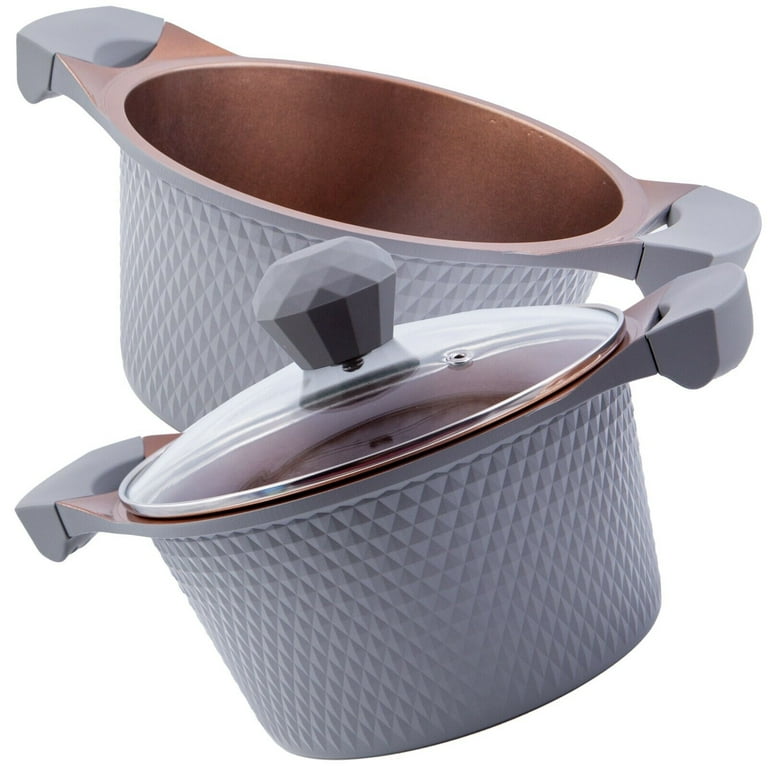 EMB ceramic diamond pots and pans sets- 8 piece nonstick kitchen cookware  alum cast, 3, 6, 10 quart pot & 11 in pan - purple bund