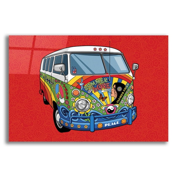 Epic Art 'Sixties VW Hippy Van' by Ron Magnes, Acrylic Glass Wall Art, 24"x16"