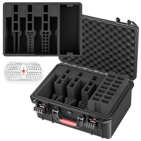 Kinghardcase 4-Slot Hard Case with Pre-Cut Foam, TSA-Compatible Lockable Waterproof Storage Box, Shockproof Equipment Case with Desiccant, 16.9"x13.7"x7"