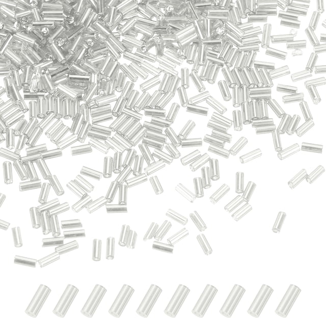 Uxcell 1800-Pack Cuentas Bugle, Cuentas de Vidrio de Tubo de Bordado de 2x4mm para Manualidades DIY/Pulseras/Collares Plateadas