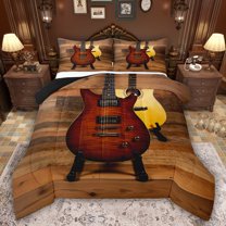 Feelyou Wooden Guitar Kid Twin Comforter Sets, Modern Music Bedding Set, 2-Piece