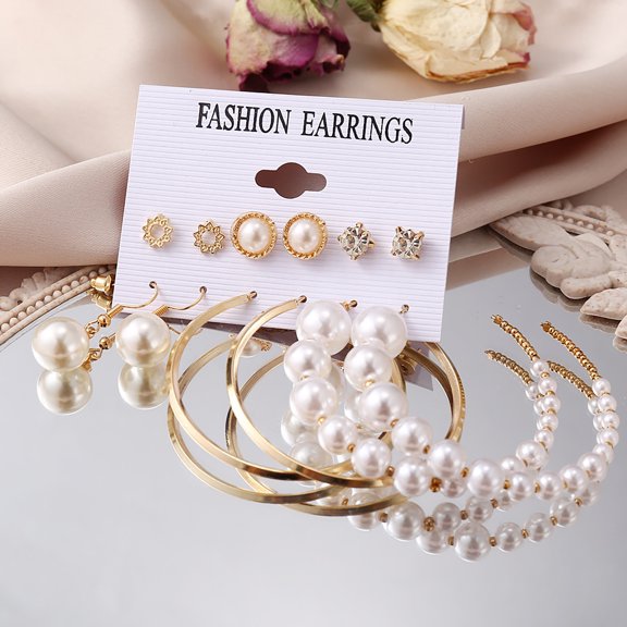 Pearl Tassel Earrings Set Geometric Metal Design Alloy Material for Wedding Party and Valentine's Day