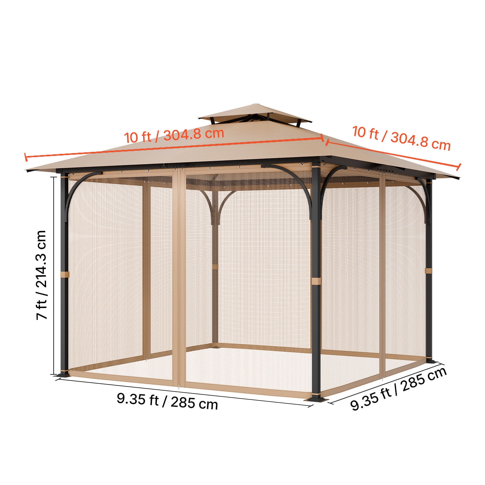 KFFKFF Gazebo Netting Replacement, Compatible with Most 10 x 10 x 7 FT Gazebos, Outdoor Mesh Curtain with 4 Panels, Double Zipper Design, Patio Screen for Insects (Netting Only)
