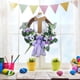 thumbnail image 5 of Corona de Pascua con cruz y tela blanca, 15.35 pulgadas, color morado, para puerta de entrada, con enredadera artificial, lirios y lazo para decoración rústica y campestre de interiores y exteriores., 5 of 6
