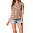thumbnail image 1 of Camisas de cuadros para mujer INSPIRE CHIC con cuello de punta, blusas de algodón, tamaño S, marrón claro, 1 of 6