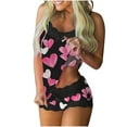 thumbnail image 2 of Bixock Women Loungewear Set Valentines Pajamas for Women Heart Print Lace Camisole Tank Top Sleeveless Patchwork Short Pants Casual Sleepwear, 2 of 6