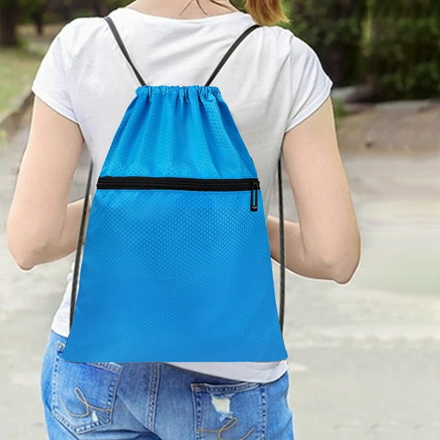 Multi Functional Waterproof Drawstring Backpack | Oxford Cloth Sports Gym Bag with Small Pocket | Durable Lightweight Fitness Travel Storage Sack for Basketball Swimming Outdoor