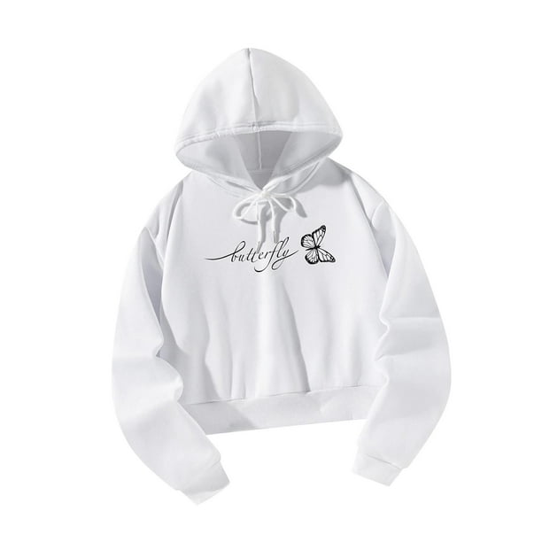 Sudadera con capucha para mujer Tops cortos ropa deportiva sudaderas con capucha recortadas sudadera con cordon sudadera color blanco XL Walmart en linea