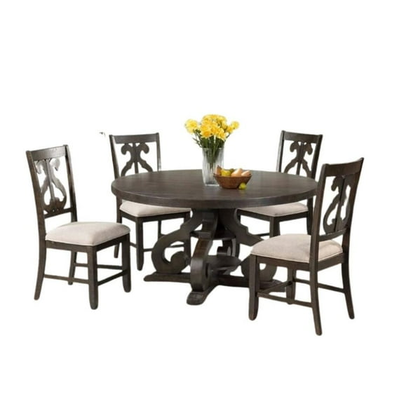 Bowery Hill 5 Piece Round Dining Set in Smokey Walnut