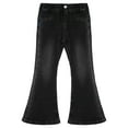 thumbnail image 3 of Linjinx Kids Girls Washed Slim-Fit Flared Jeans Casual Elastic Waistband Bell-Bottom Denim Pants Black 13-14, 3 of 7