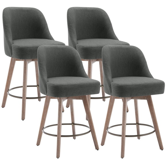 ANMINY Counter Height Bar Stools Upholstered Linen Fabric Swivel Barstools, Set of 4, 26" Seat Height with Back Mid-Century Chairs Island Stools for Home Bar Kitchen Pub