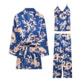thumbnail image 6 of Women's silk satin pajamas set 3 PCs floral silky PJ sets sleepwear Cami nightwear with robe and pant, 6 of 9