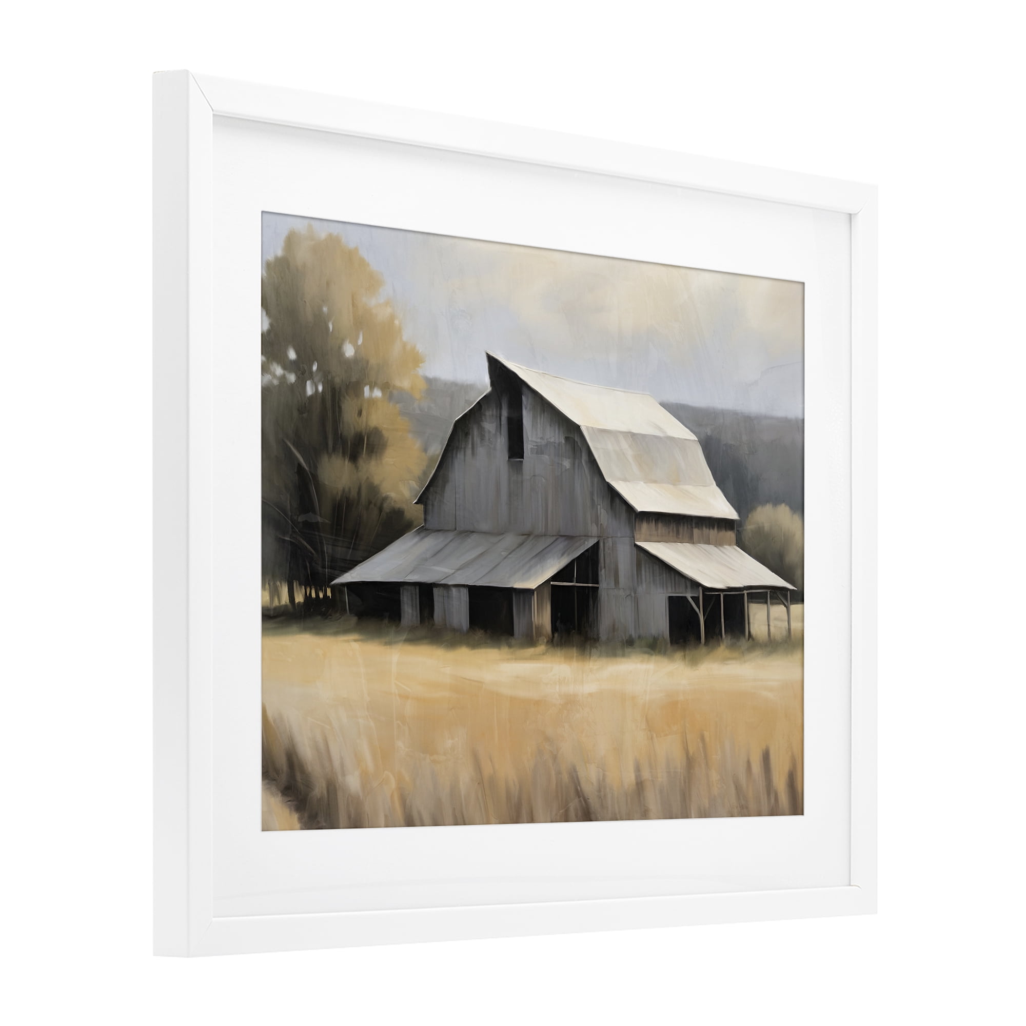 Stupell Industries In The Field Farm Structure White Framed Print Under Glass, design by Kim Allen