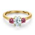 thumbnail image 3 of Gem Stone King 18K Yellow Gold Plated Silver Sky Blue Aquamarine and Pink Tourmaline Engagement Ring for Women | 1.05 Cttw | Oval 7X5MM | Gemstone March Birthstone | Size 8, 3 of 6