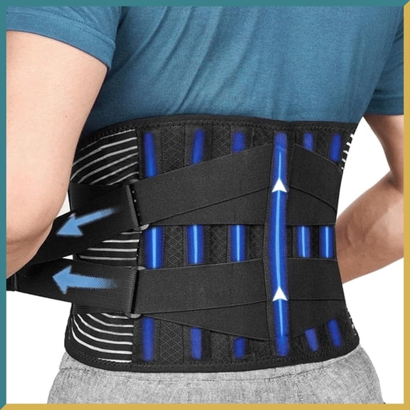 Back Braces for Lower Back Pain Relief with 6 Stays, Breathable Back Support Belt for Men/Women for work , Anti-skid lumbar support belt with 16-hole Mesh for sciatica Black (L)