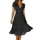 thumbnail image 3 of Qarigey Vestido Midi de manga corta transpirable para mujeres de clase Vestido de gasa Casual Clásico Multicolor Cintura en servicio Vestidos Negro3XL, 3 of 5