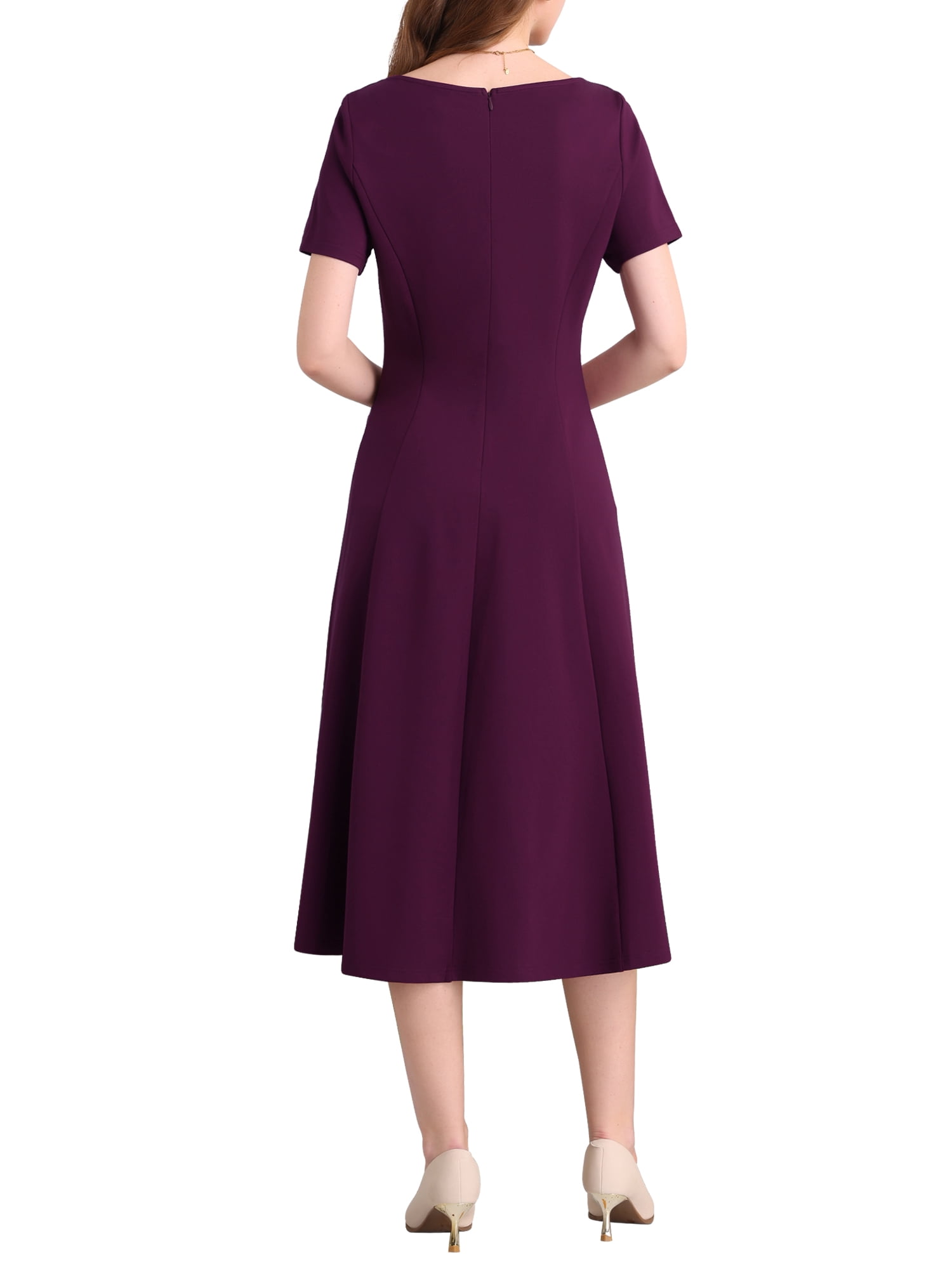 DARING DIVA Women's Boat Neck A-Line Midi Dress for Work Events M Purple Red