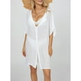 thumbnail image 3 of Faithtur Bikini pour Femmes Cover-Ups Couleur Unie Col Rond Manches Courtes Boutonné Chemises d'Été Mini Robe de Plage, 3 of 9