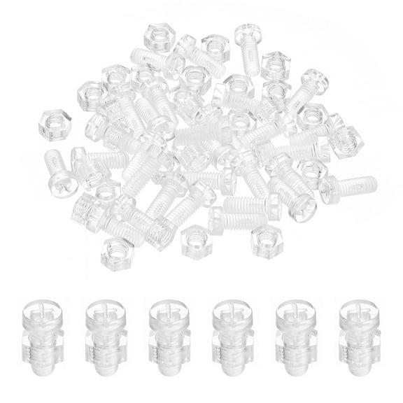 Uxcell M6x15mm Clear Acrylic Screws and Hex Nuts Kit, PC Plastic Phillips Round Head Bolts, Transparent 30 Set
