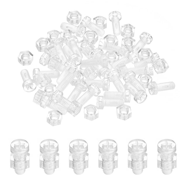 Uxcell M6x15mm Tornillos de Acrílico Claro y Kit de Tuercas Hexagonales, Tornillos de Cabeza Redonda Phillips de Plástico PC, Juego Transparente de 30