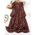 thumbnail image 2 of Brown Floral Print Plus Size Long Sleeve V-Neck A-Line Maxi Dress For Women, 2 of 5