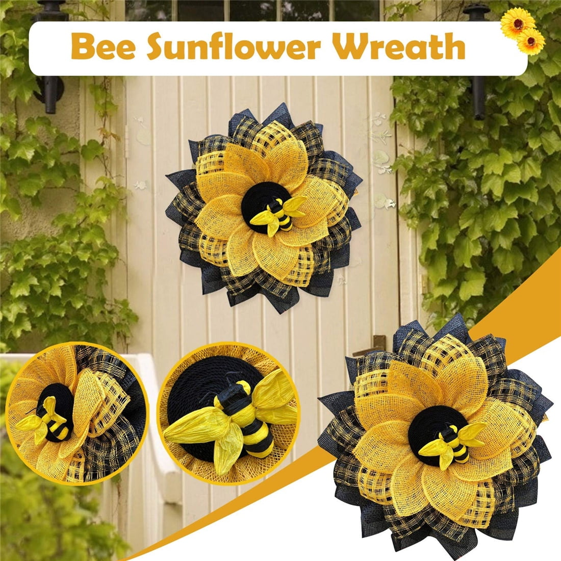 Bee Sunflower Wreath Leaf Simulation Wreath Artificial Yellow Garland