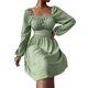 thumbnail image 5 of SAYOO Vestido de primavera para mujer, vestido de cintura alta fruncido con cuello cuadrado liso de manga larga, trajes hasta la rodilla con lazo en la cintura para mujer SAYOO  moda, 5 of 7