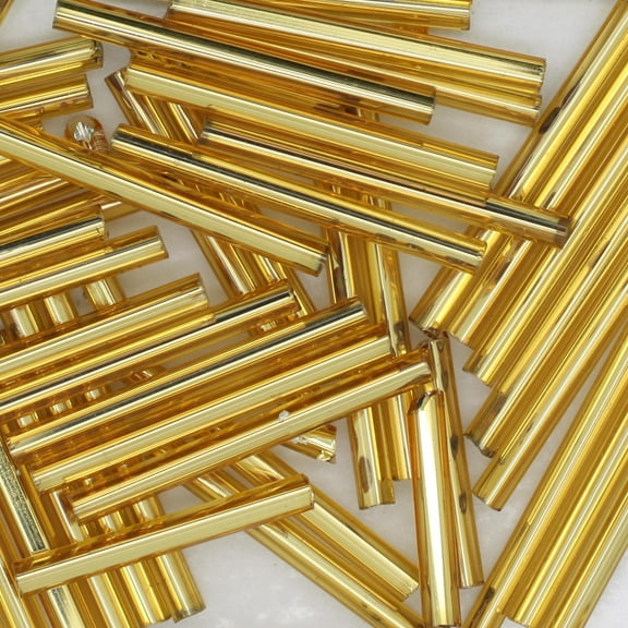 Gold Silver Lined Bugle Beads Czech Glass 25mm 1" Extra Long