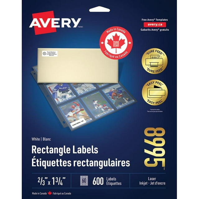 Avery White Rectangle Labels with Sure Feed Technology, Easy Peel, ⅔" x 1 ¾", for Laser and Inkjet Printers - 8995