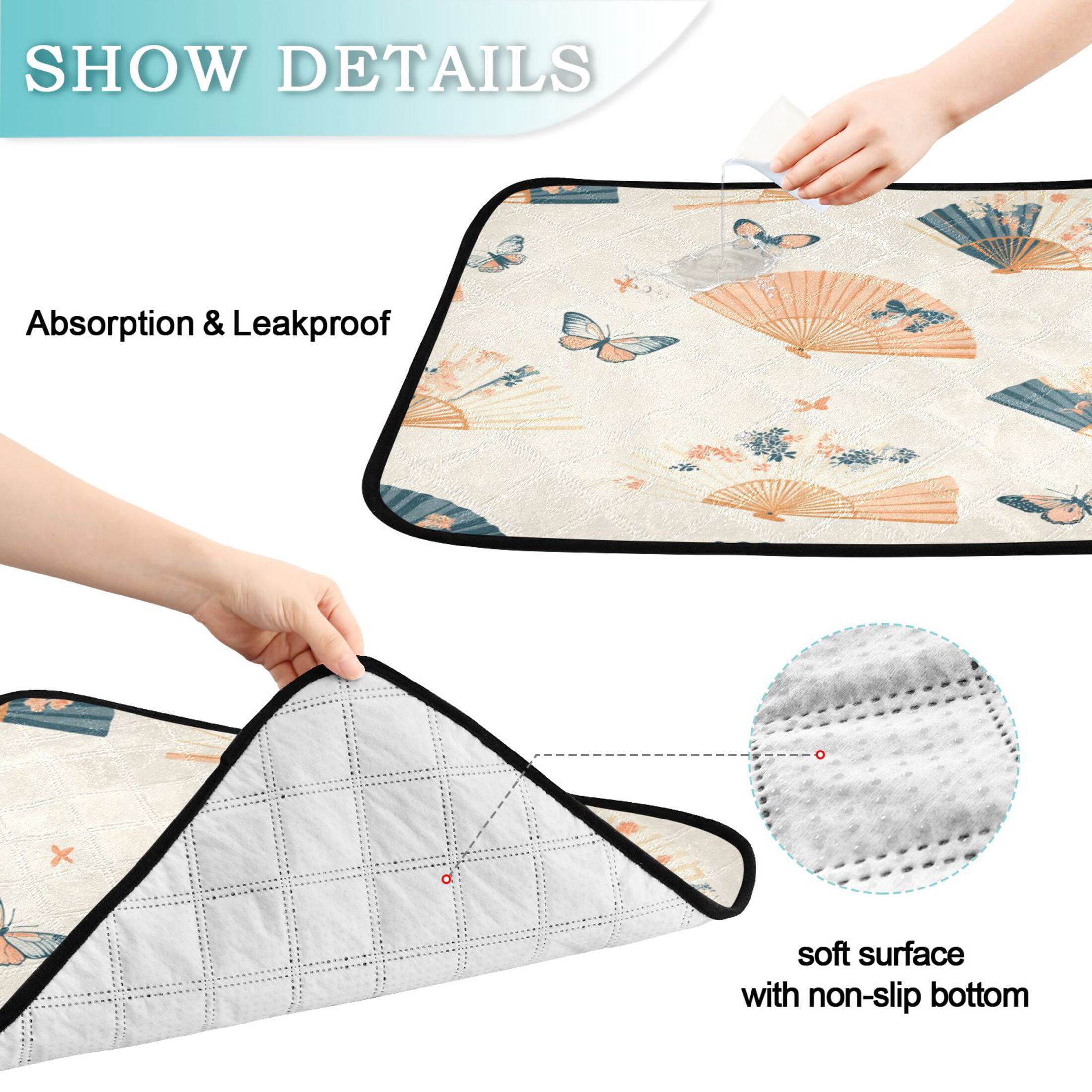 Washable Pet Pee Pads with Super Absorbent Reusable Training Pads for Dogs & Cats Chinese Fans Pattern