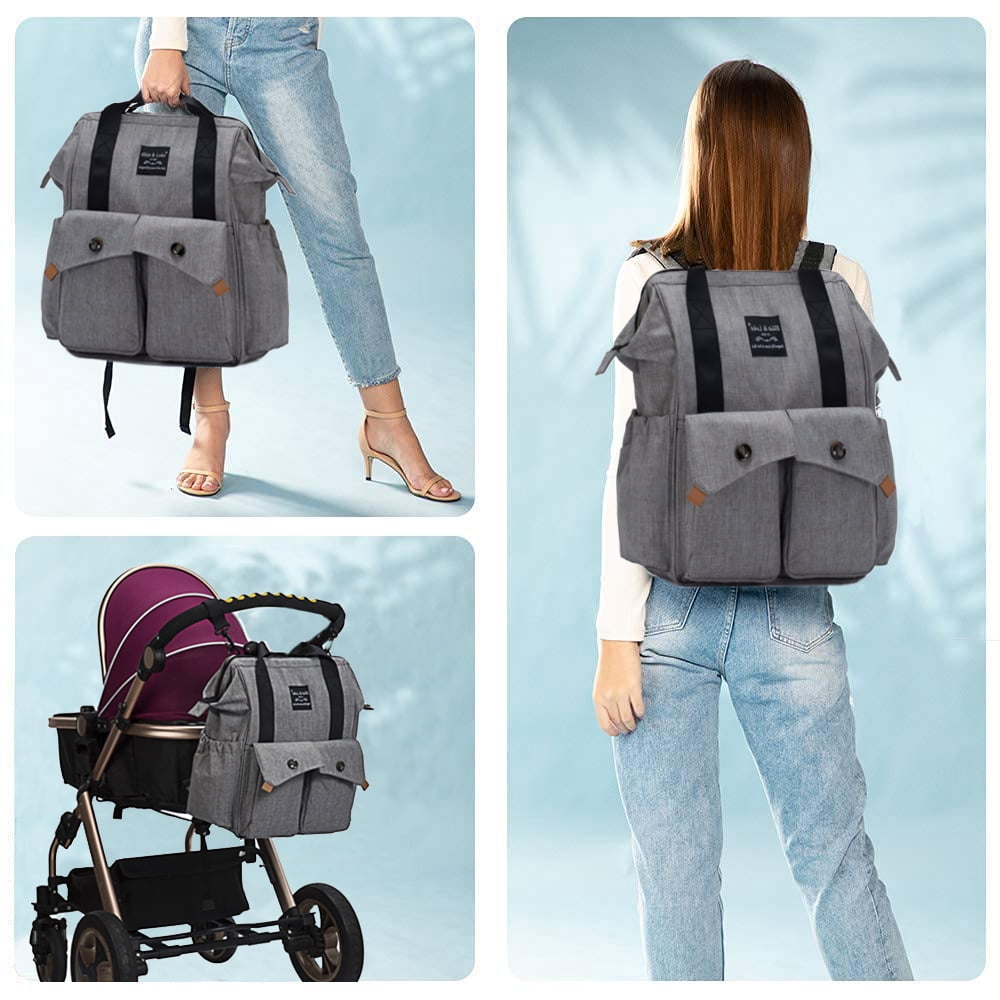 Diaper Bag Backpack with Changing Pad, Insulated Pocket Large Capacity Stroller Organizer Bag Gray