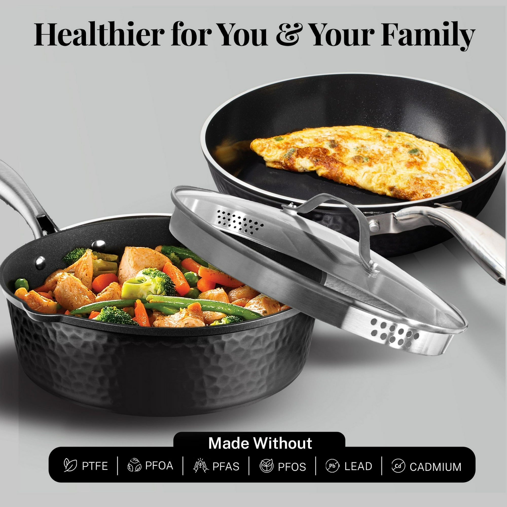 Gotham Steel Hammered 11 Inch Non Stick Frying Pans with Lid, 4 Qt Saute Pan, Large Frying Pans Nonstick with Lid, Ceramic Frying Pan Nonstick, Induction Pan, Oven/Dishwasher Safe – Black