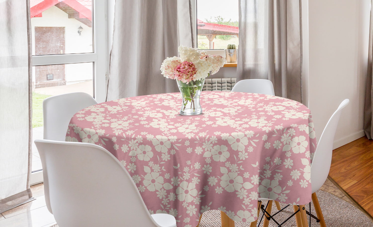 Pink Pastel Pink Print of Randomly Painted Flower on a Plain Background Ambesonne Rose Tablecloth Rectangular Table Cover for Dining Room Kitchen Decor 60 X 84