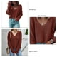 thumbnail image 5 of Prendas de punto con cuello en V para mujer, Jersey de punto suelto corto transpirable amigable con la piel de Color puro y manga larga, Top para Otoño e Invierno, 5 of 6