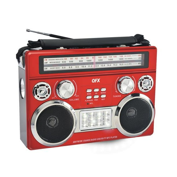 QFX R-333BT RED Retro AM & FM SW Radio with Bluetooth Flashlight ...