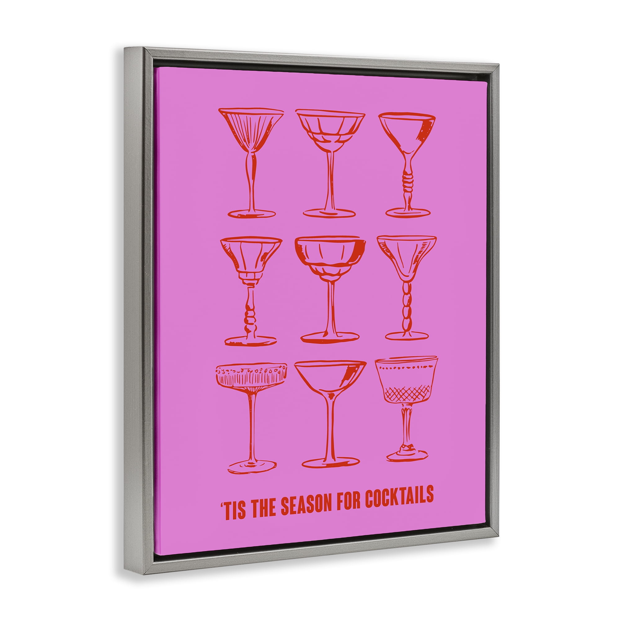 Stupell Industries Season For Cocktails Holiday Painting Gray Floater Framed Canvas Art Print Wall Art, 17 x 21